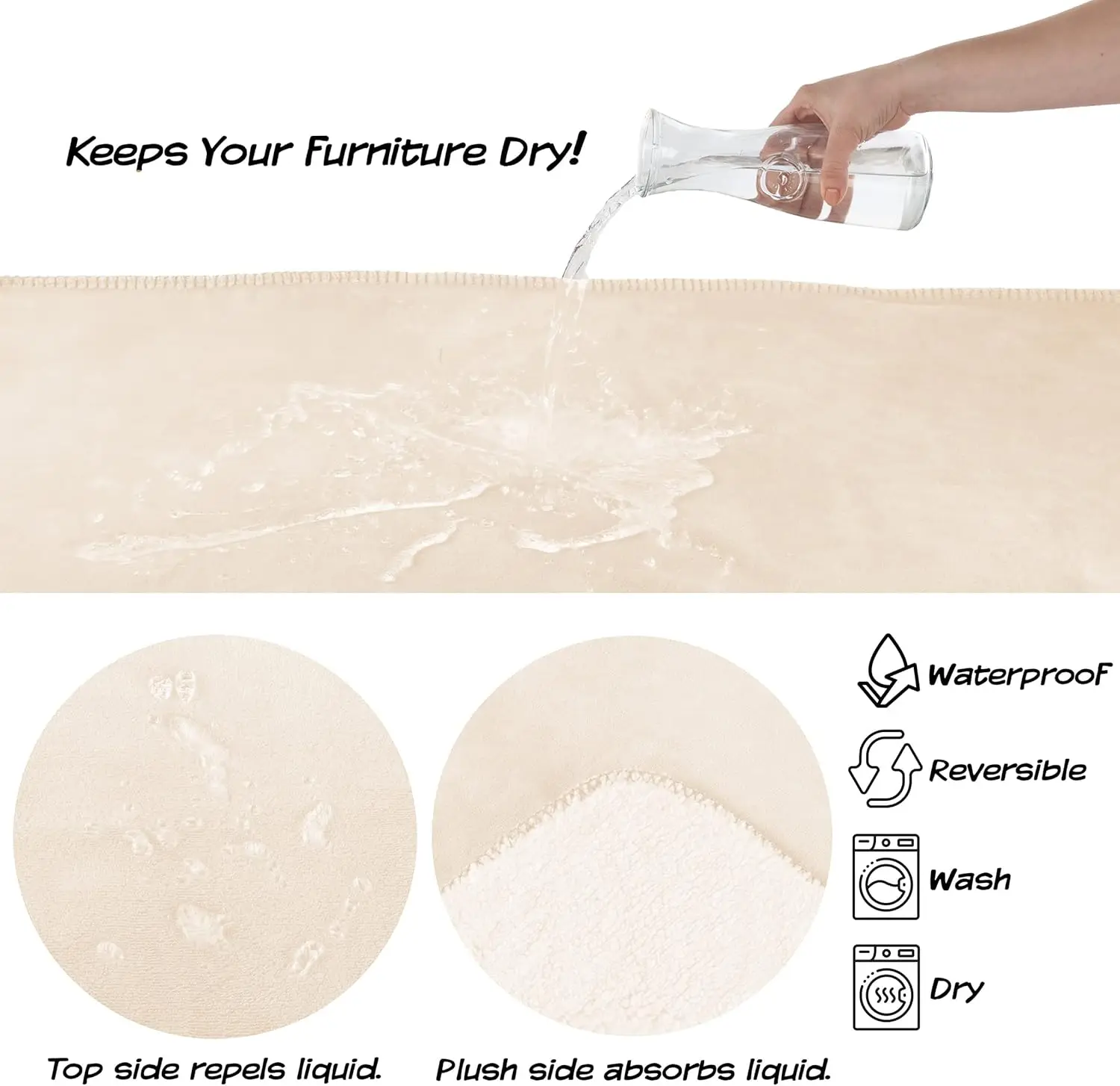 بطانية مقاومة للماء للحيوانات الأليفة مقاس 50 × 60 بوصة من صوف شيربا قابلة للعكس للأرائك والسيارات والأسرّة (كريمي) #2