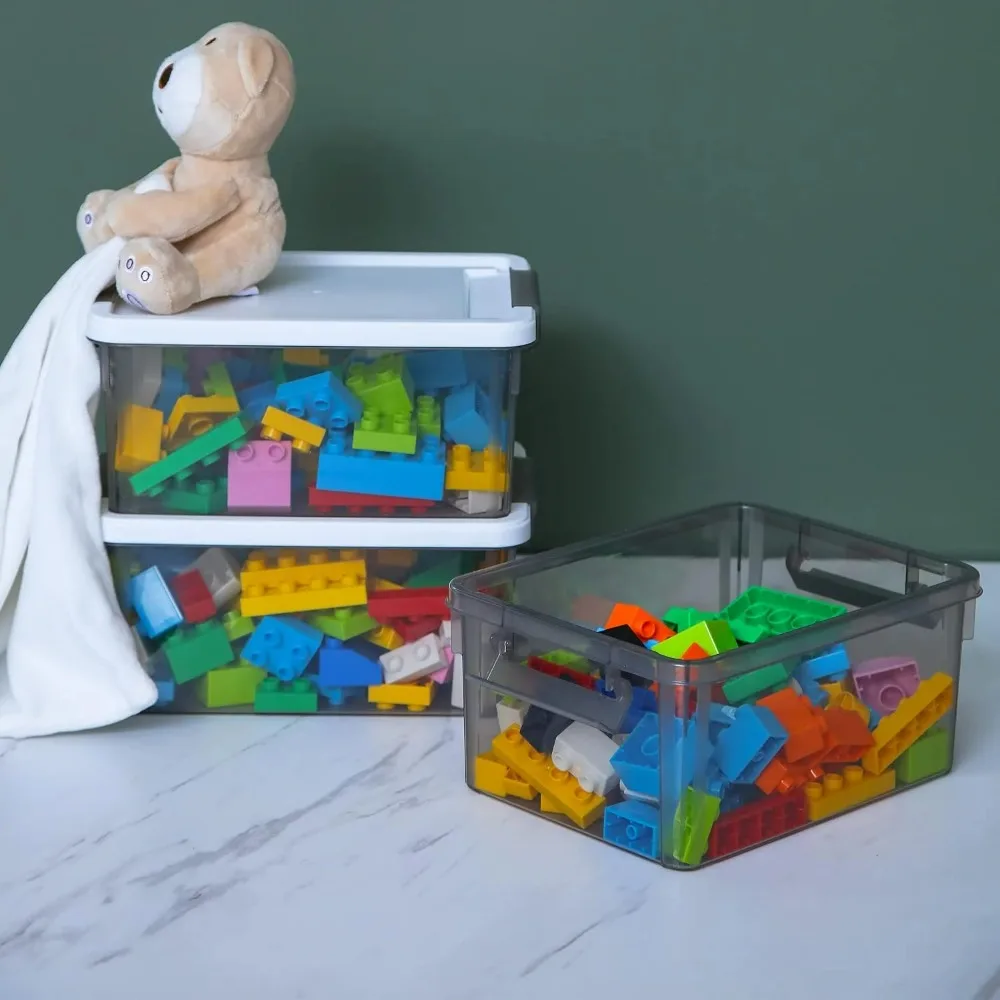 3.2 Qt Small Storage Bin with Lid 6 Packs Clear Gray Plastic Crafting Storage Box for Kids 9