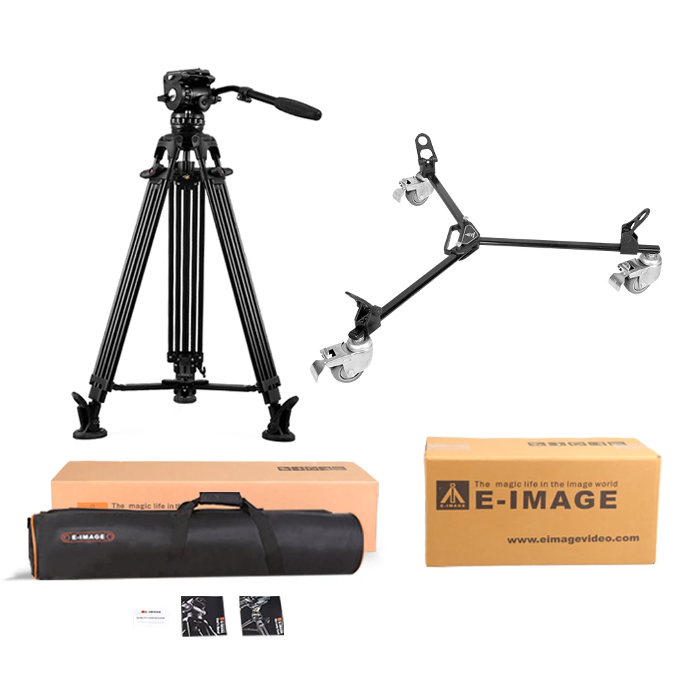 E-IMAGE EG06A2DK 75mm Bowl Aluminum Tripod Stand Camera Pro With Dolly Wheels Kit