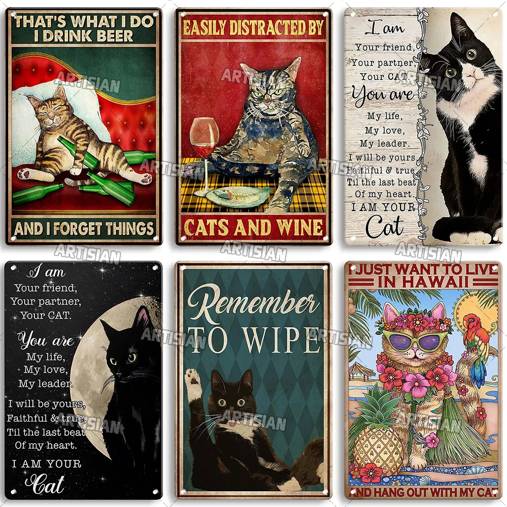 Artisian Black Cat Metal Poster Pet Tin Plate Moggy Decorative Sign Wall Decor Garage Bar Pub Club Hotel Cafe Kitchen Home — zdjęcie 4