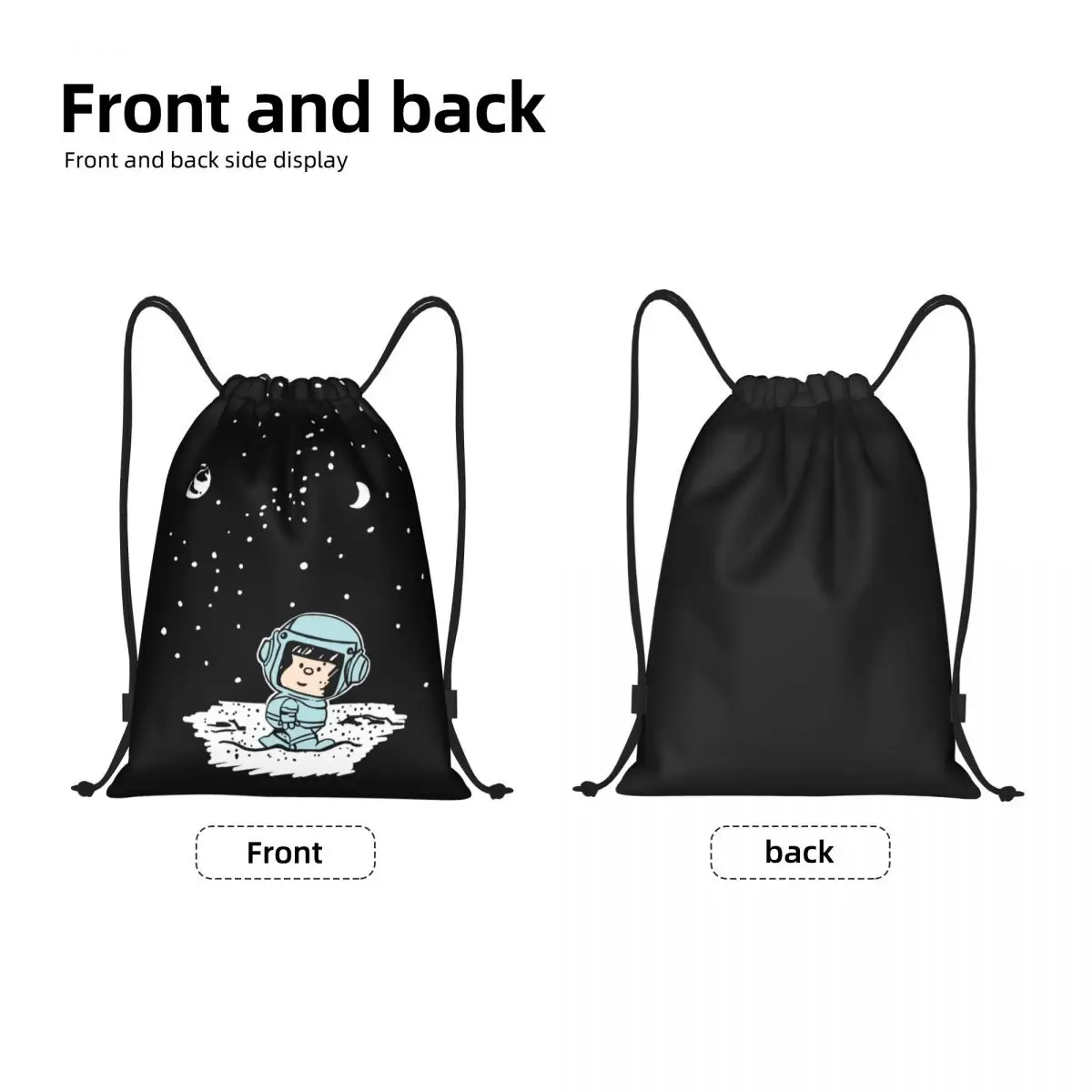 Mochila de cordão para homens e mulheres, astronauta espacial e Mafalda, bolsa de ginástica esportiva, desenho animado Quino Comics, Training Sackpack