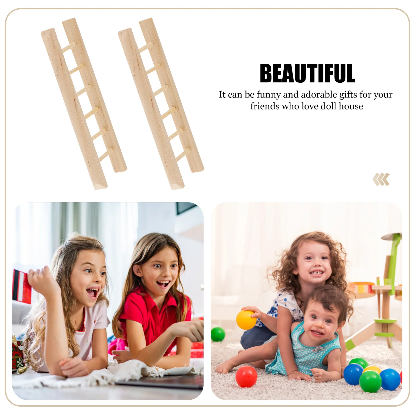 2 Pcs Mini Ladder Miniature Step DIY Kit Tea Towel Toy House Dollhouse Ladders Models Micro Scene Decor Wooden