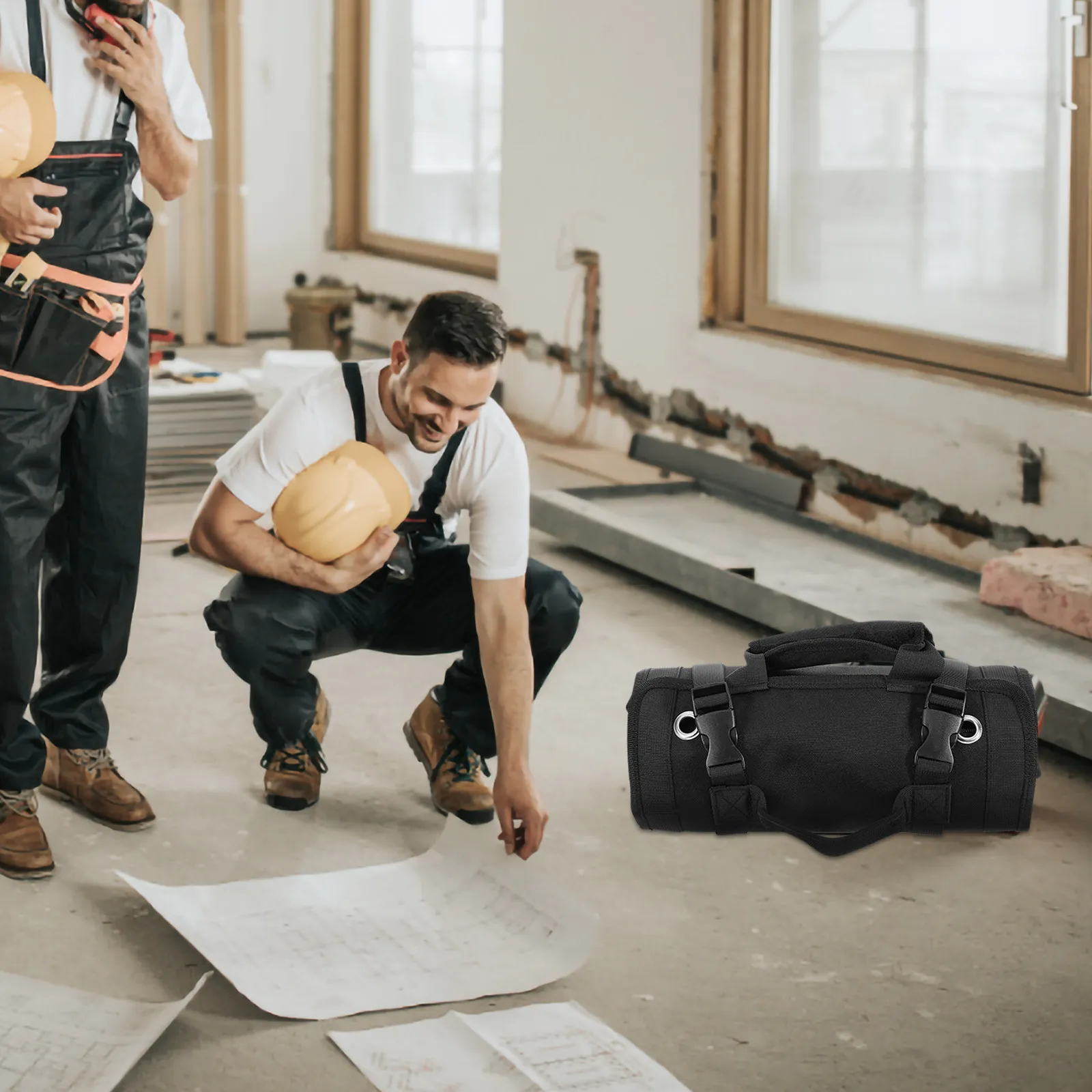 Roll Up Tool Bag Made of Premium Oxford Cloth Tool Roll Pouch Organizer with Zipper Closure Handle for Electrician Auto Worker