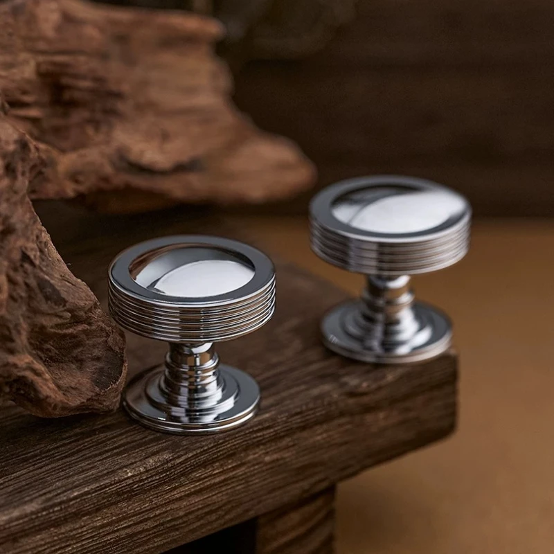 French Retro Brass Kitchen Cabinet Door Drawer Furniture Small Knob Luxury Electroplated Silver Single Hole Pulls Cabinet Handle