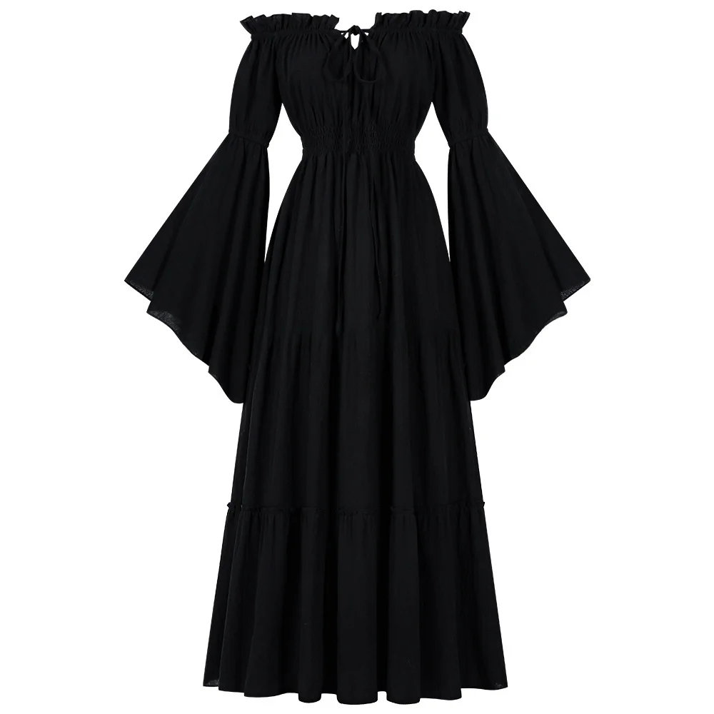 New Renaissance Style Floor-Length One-Shoulder Long Sleeve Gown with Ruffle Hemline Elegant Women's Traditional Costume