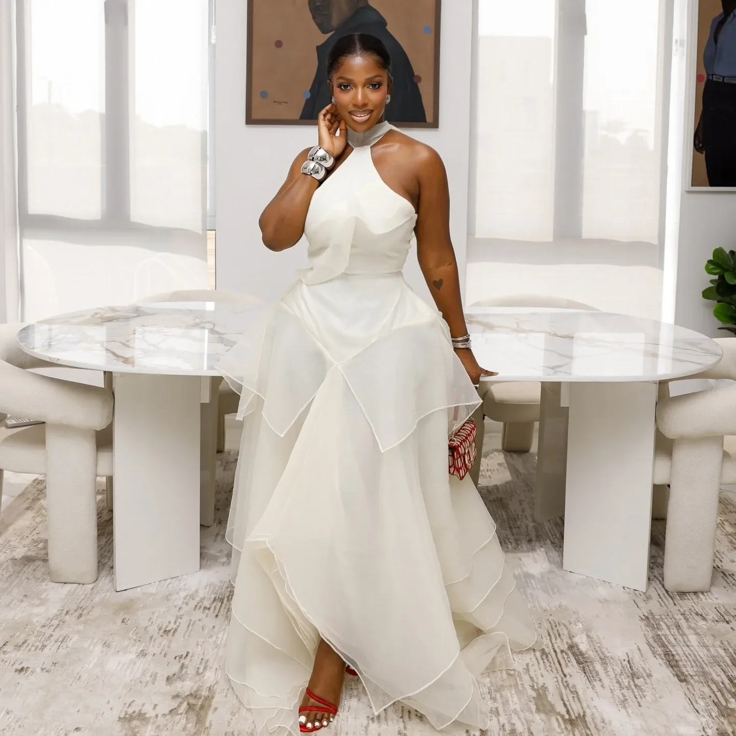 

Высококачественные асимметричные длинные женские вечерние платья цвета слоновой кости на заказ, скромное африканское женское вечернее платье с лямкой на шее