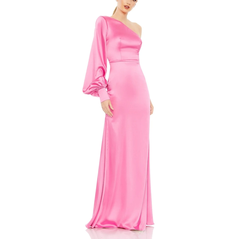 

ROSELLA Pink One Shoulder Formal Occasion Gown Flare Sleeves Elegant Party Dresses Floor Length Mermaid Haute Couture Dress