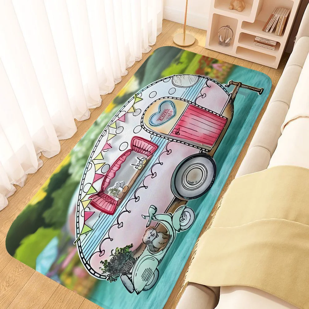 Happy Camper Daisy Home Decoration Non-slip Kitchen Mat Doormat Entrance Door Room Floor Carpet for Bedroom Bathroom Rug Balcony