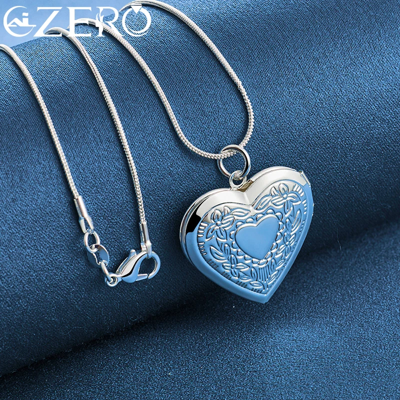925 Sterling Silver 18-30 Inches Chain Carving Heart Photo Frame Pendant Necklace For Women Man Wedding Party Fashion Jewelry