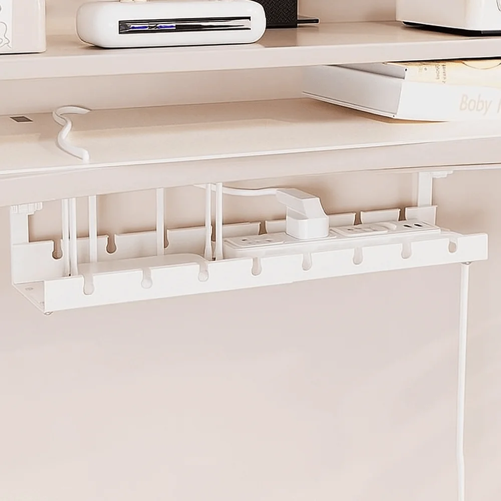 

No Drilling Under Desk Cable Management Tray Heavy Duty Space Saving Retractable Cable Storage Rack Adjustable Sturdy
