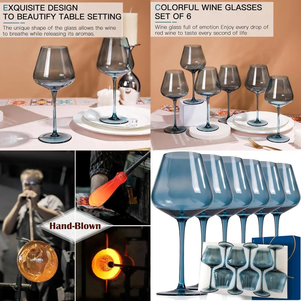 

Set of 6 Crystal Burgundy Wine Glasses, Handcrafted 18oz Lead-Free, Ideal for Wine Enthusiasts, Home Bar, Weddings, and Celebrat