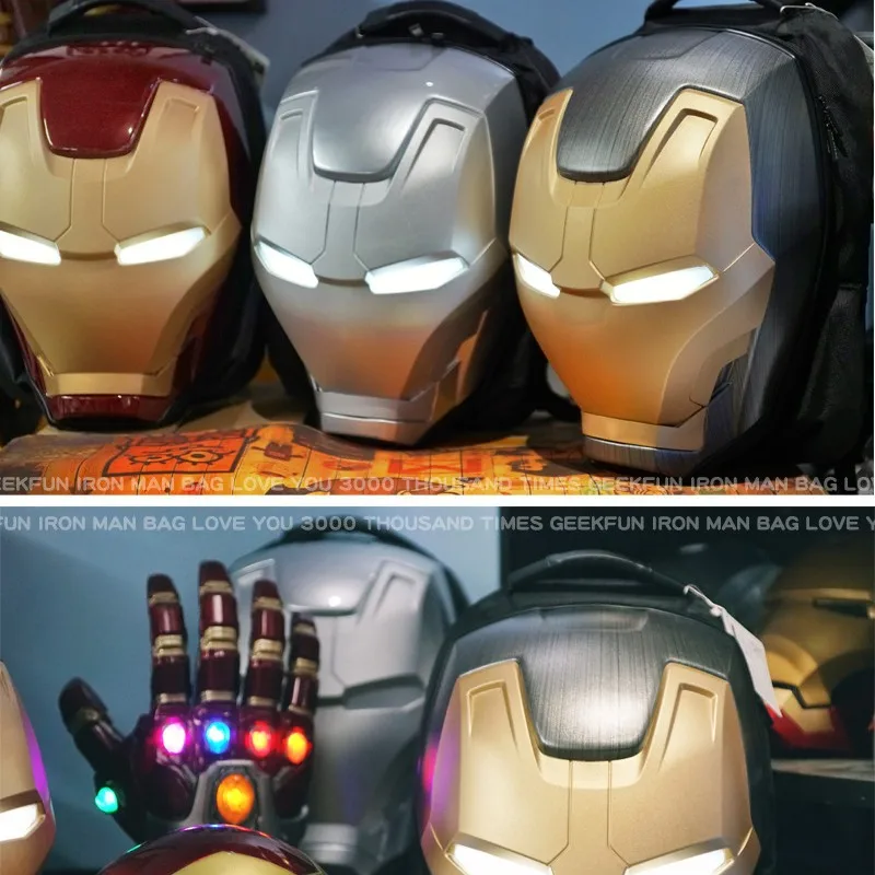 Marvel Iron Man Motorcycle Bag Cartoon Light Up Cool Large Backpack Adult Travel Backpack Animation Capacity Helmet Bag Gift