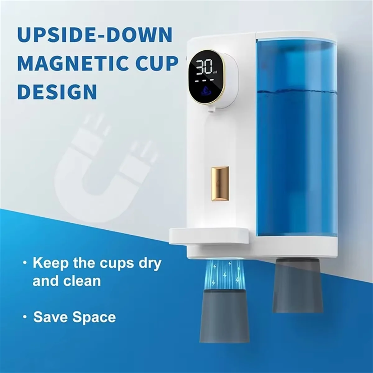 NEW 600ML Automatic Mouthwash Dispenser, Wall Mounted with 4 Adjustable Levels, Includes Cup & Magnetic Holder for Bathroom