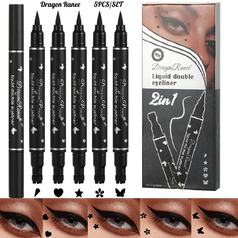 Dragon Ranee 5PCS/Set Double Head Black Seal Eyeliner Waterproof Quick Dry Star Liquid Eye liner Stamp Pen Make Up Cosmetics