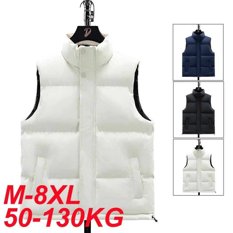 Plus Size 8xl 7xl 6xl Men's White Vest Jacket Winter Warm Sleeveless Coat Good Quality Casual Vest Men Autumn Thicken Waistcoat