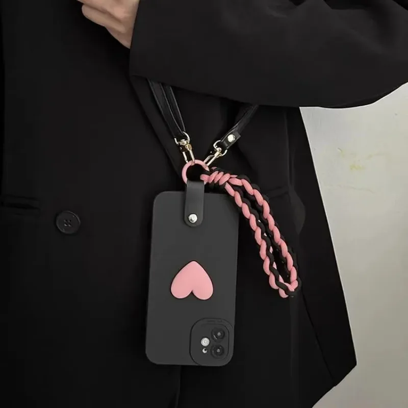 Crossbody Lanyard Wrist Strap Love Heart Case for Xiaomi Redmi Note 13 12 11 10 9 8 7 11S 10S Pro Plus 4G 5G Silicone Cover image 2