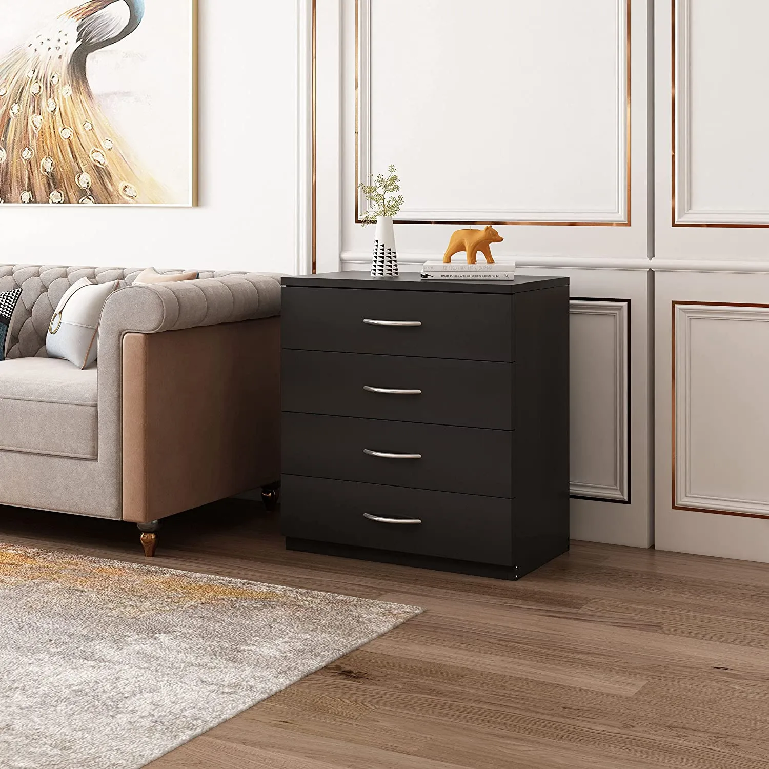 4 Drawer Dresser Small Space Wood Storage File Cabinet for Living Room Office