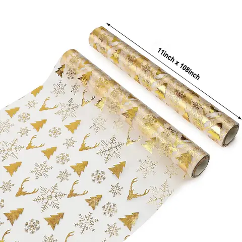 11x108 Inch Christmas Gold Table Runner Glitter Gold Thin Mesh Tablecloth for Christmas Party Home Table Decoration Wrapping Bag