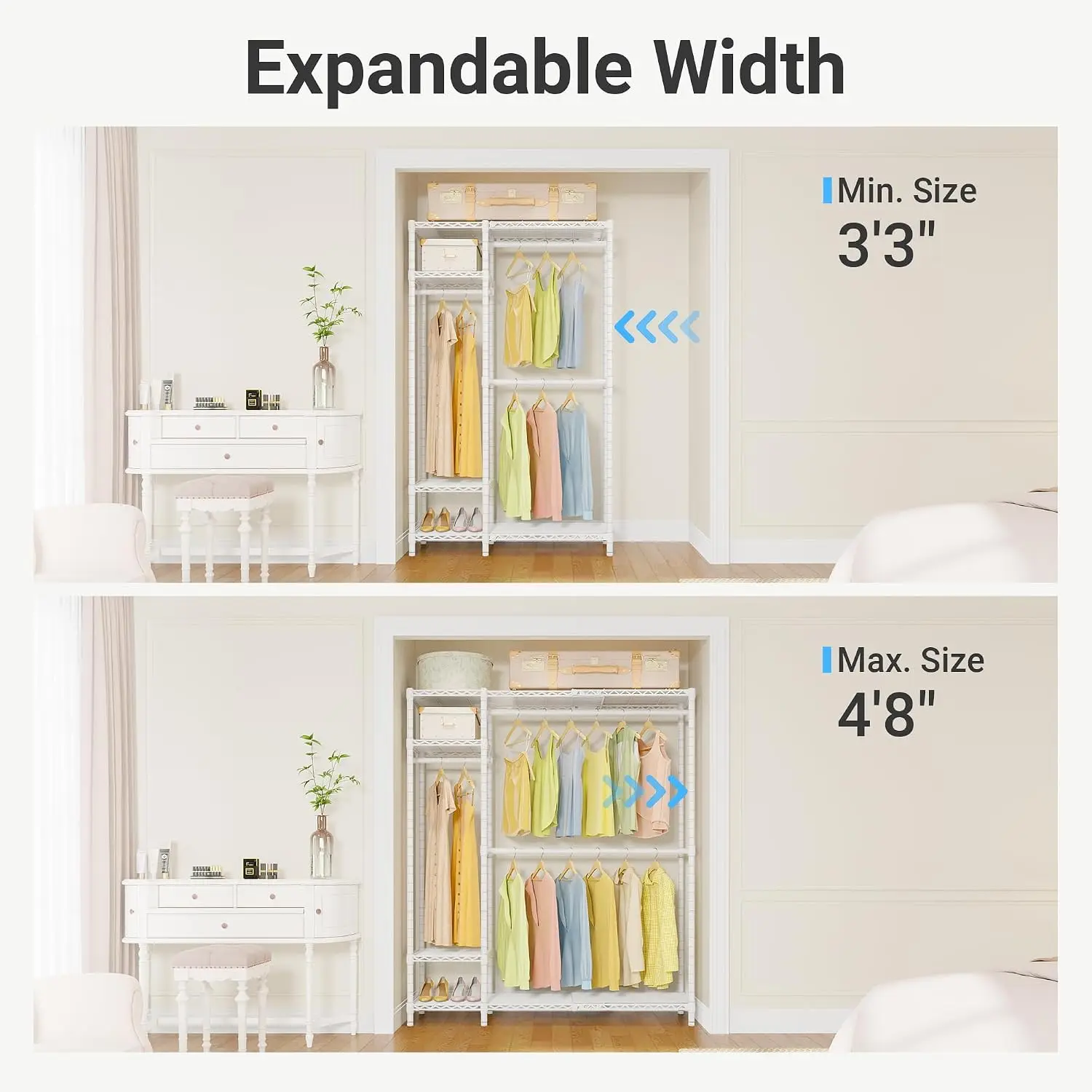 Expandable Metal Clothing Rack Adjustable from 3'3