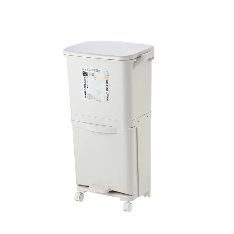 Household Double-Layer Waste Bin Press-Type Trash Can with Cover Large-Capacity Dry/Wet Classification Kitchen Supplies