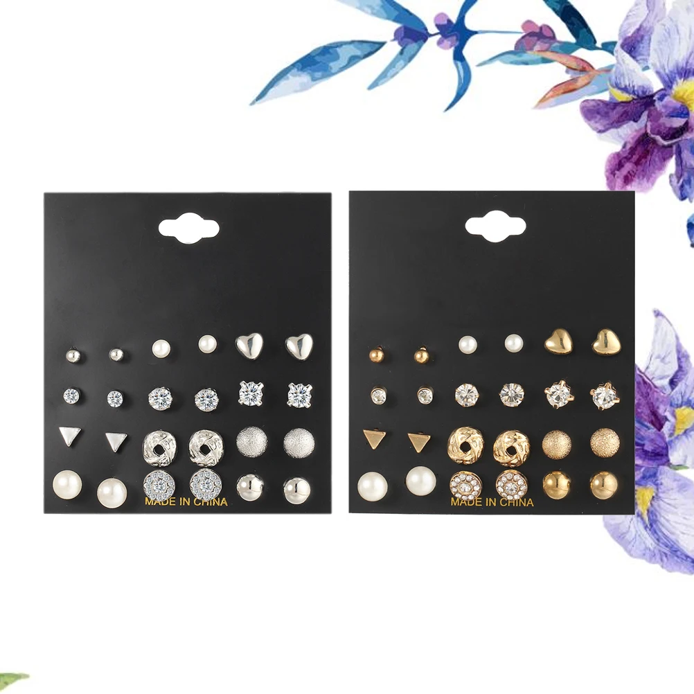 

24 Pairs Stud Earrings Set Sterling Silver Chunky Jewelry Fashion Heart