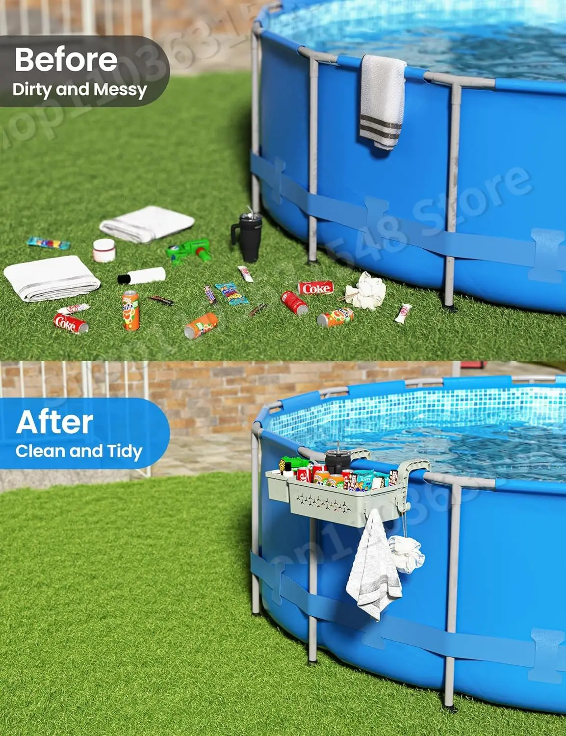 Upgrade Poolside Storage Basket Acessórios de piscina para acima da piscina Cesta de armazenamento com porta-copos, Novo, 2 conjuntos