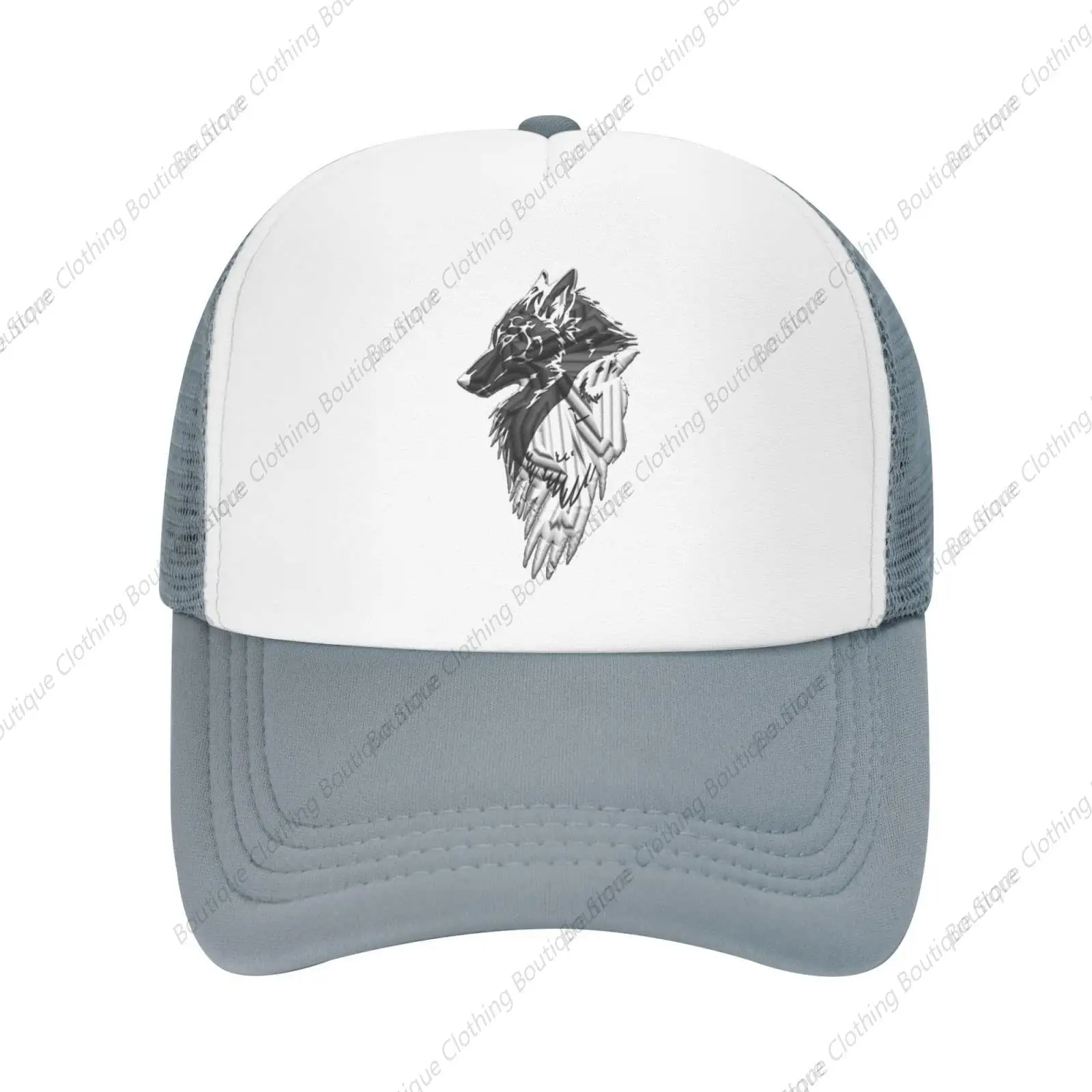 Viking Norse Wolf Raven Trucker Hat - Mesh Baseball Snapback Cap for Men Or Women Outdoors Gray