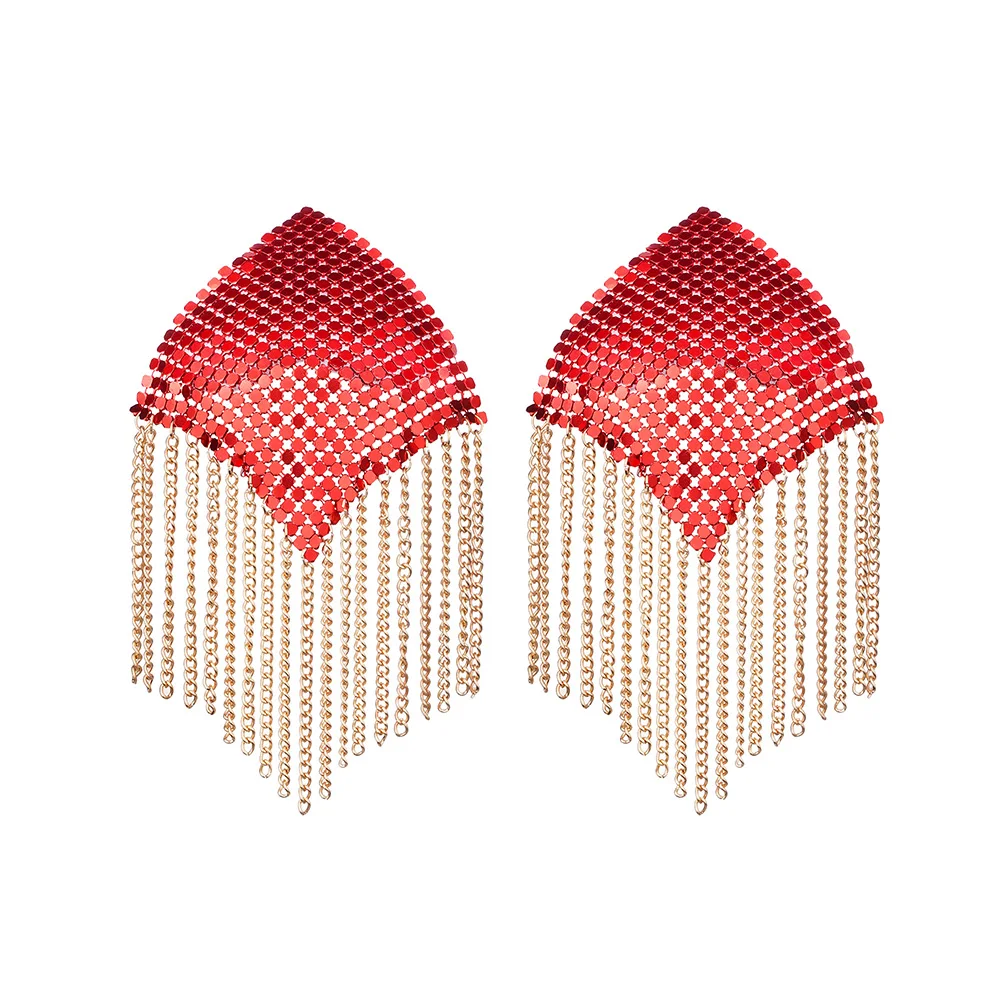 

Sexy 1 Pair Breast Pasties Women Lingerie Metal Tassel Breast Stickers Red Self Adhesive Nipple Covers Rhombus Bra Accessories