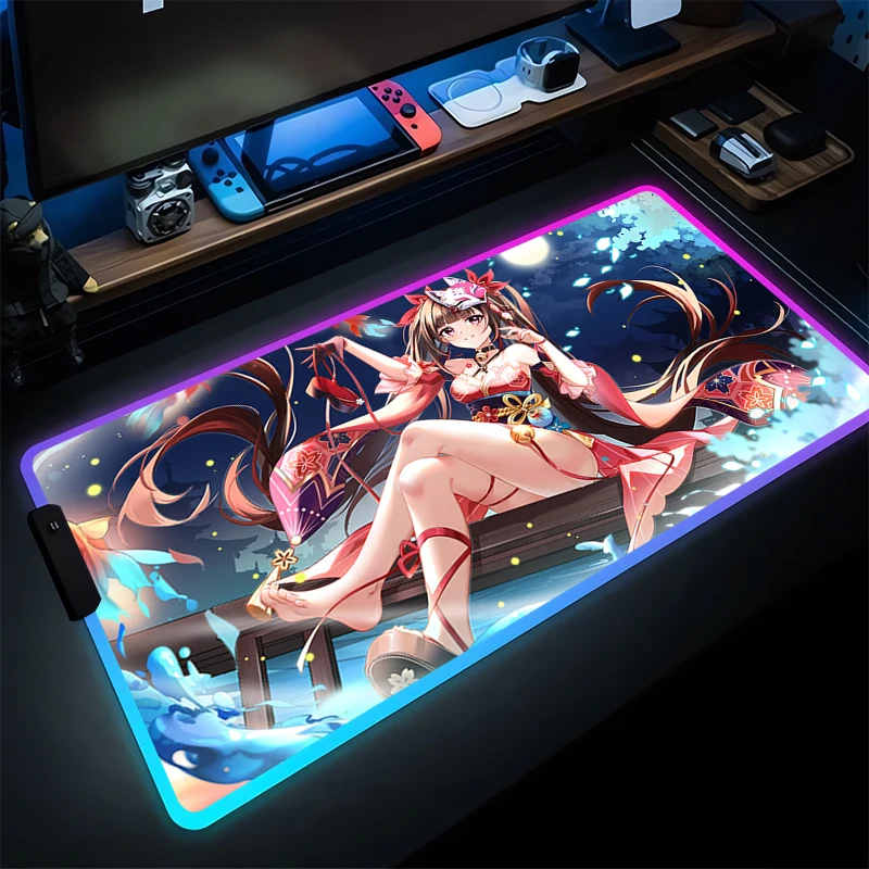 لوحة الماوس أنيمي LED ملحقات ألعاب الكمبيوتر المحمول لوحة الماوس ألعاب RGB جهاز كمبيوتر شخصي Honkai Star Rail Sparkle لوحة المفاتيح حصيرة مكتبية لطيفة