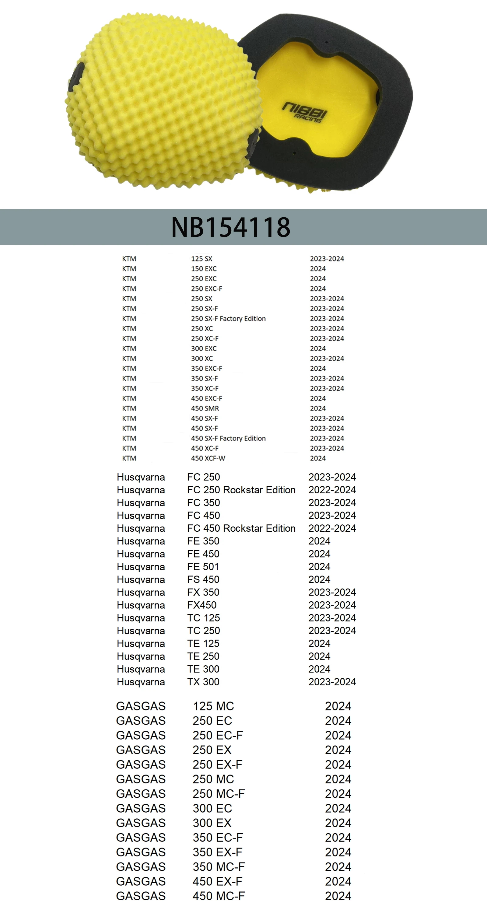 NIBBI Motorrad Hochleistungs-Doppelschaum-Luftfilter Halterung Luftreiniger-Kit Passend für KTM Husqvarna Motocross Dirt Bike – Detail 1