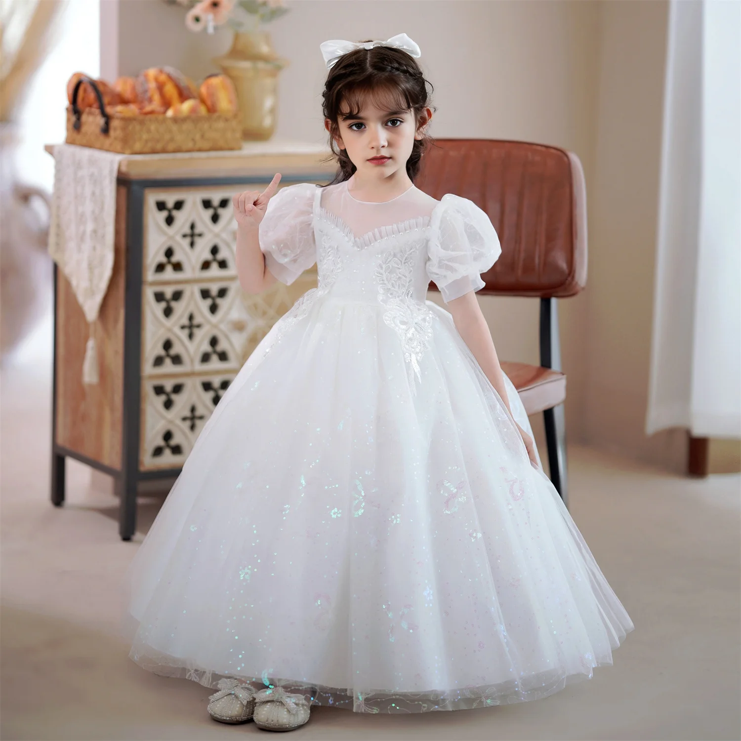 3-10 Years Kids Long Gown Piano Costume Baby Girl Evening Party Princess Dresses For Girl Ceremony Wedding Birthday Dress