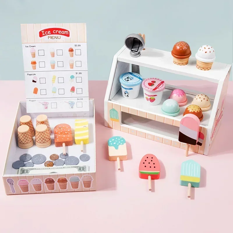 Pretend Play Holz Eis Zähler Spielset für Kleinkind Spielzeug Montessori Pretend Spielen Lebensmittel Spielzeug Küche Zubehör Spielzeug für Kind