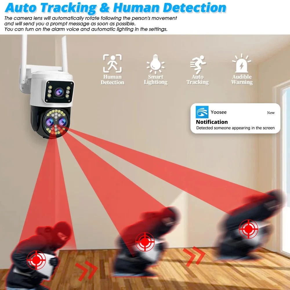 Smart Home WIFI Camera 12MP Three Lens 10x Zoom HD Video Surveillance Cameras Outdoor Security IP Camera Wireless CCTV Yoosee