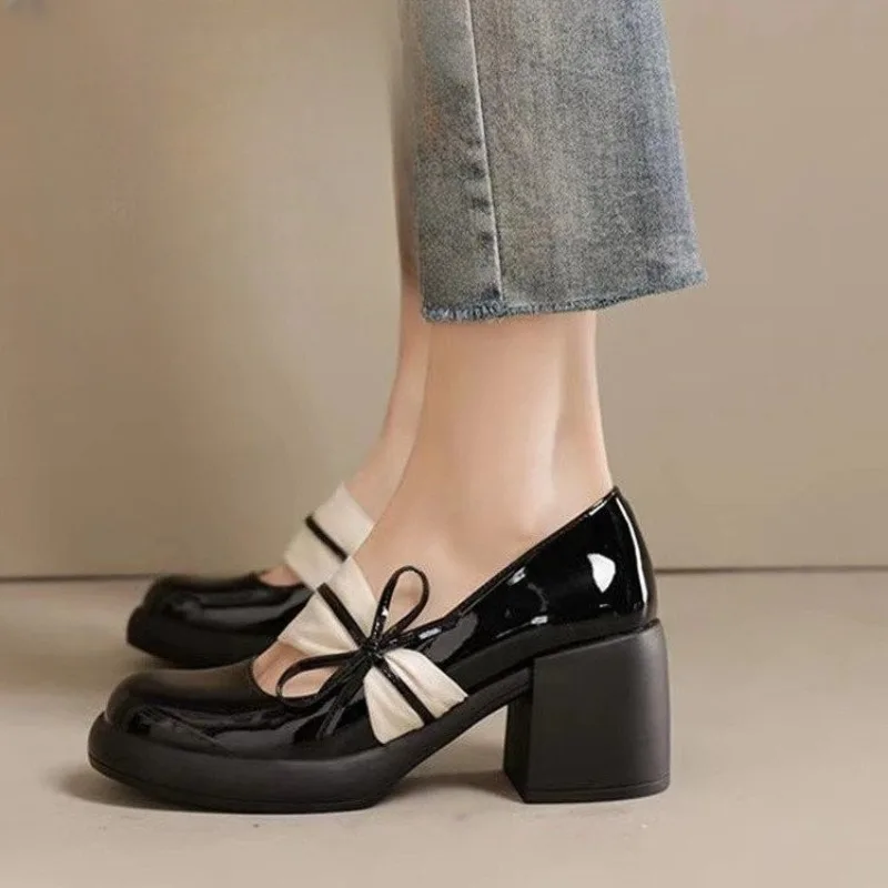 

Women's Star Buckle Strap Pumps, Y2K Style Bowknot Square Toe Block High Heels, Punk Style Platform Shoes