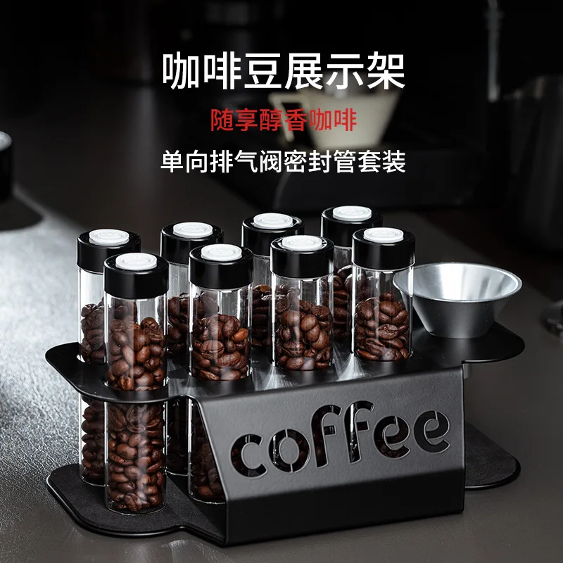

Coffee Bean Storage Rack with One-Way Valves, Transparent Airtight Test Tube Containers for Countertop Display & Freshness