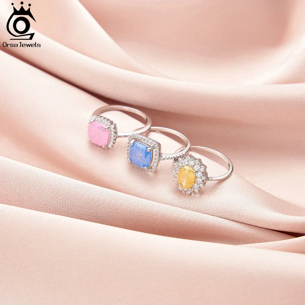 

ORSA JEWELS Colorful Ice Flower Cut Ring S925 Silver Cubic Zircon Finger Ring For Women Sparkling Fashion Hand Jewelry EQR62