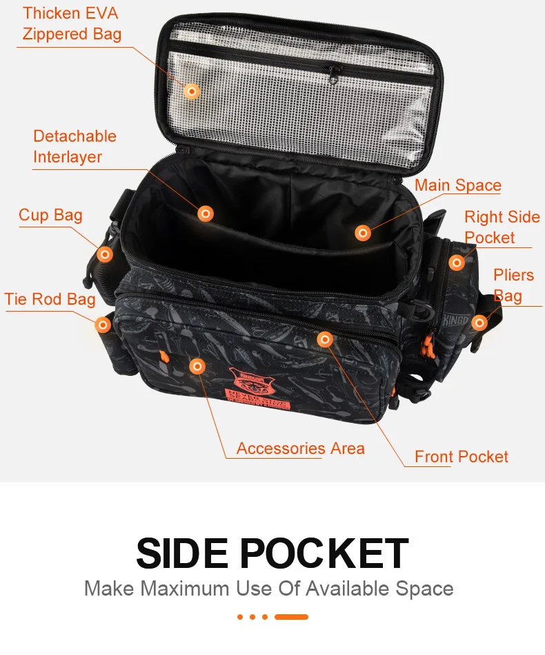 Kingdom Multifunktionale Angelgerät-Tasche, 44 x 21 x 22 cm, 1000D-Nylon, wasserdicht, große Kapazität, Outdoor-Sport, Angeln, Umhängetasche – Detail 4