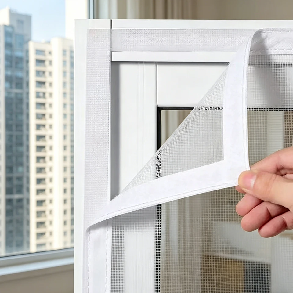 White Custom Size Self-adhesive Anti-mosquito Window Screen Summer Insect-proof Reusable Door Window Mesh Home Protection Mosqui