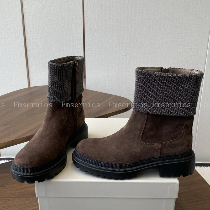 النساء منتصف العجل الأحذية جولة تو شقة جلد طبيعي سستة الأزياء موجزة تصميم الصلبة النمط البريطاني أحذية بوت قصيرة الخريف الشتاء