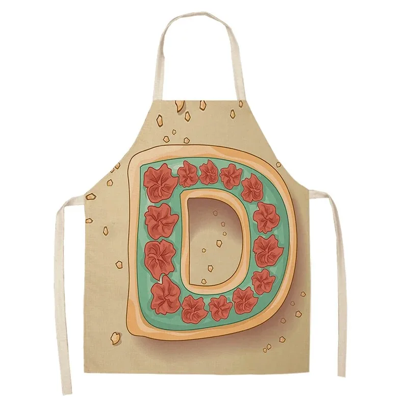 Letter Pattern Kitchen Apron Sleeveless Cotton Linen Kids Aprons For Cooking Baking bbq Home Cleaning Tools 55x68cm