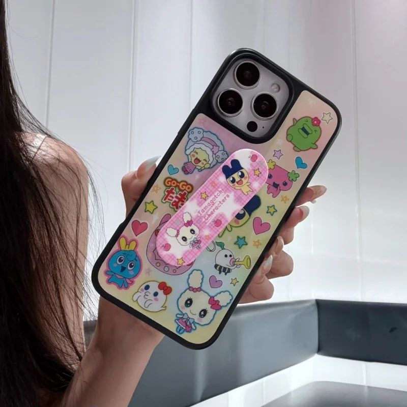 

Korean Cute Cartoon Bear Rabbit Band aid bracket Phone Case For iPhone 13 14 15 16 Pro Max ins creative lovely Holder Cover