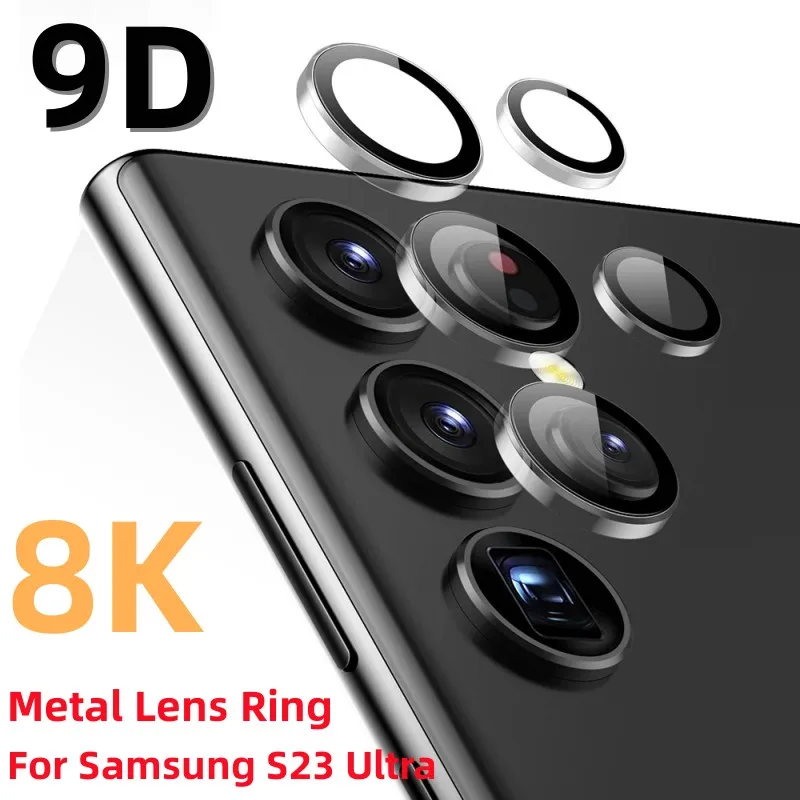 카메라 렌즈 유리 강화 유리, 삼성에 적합한 갤럭시 S22 울트라 5G 용, 금속 렌즈 링 커버, S23 S22 울트라 5G 용