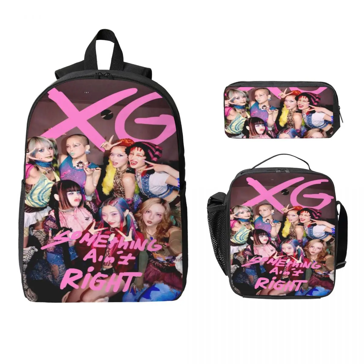 3Pcs XG Kpop K-pop Girls Group Backpack Set for Girls Boys Pen Bags Bookbag Sets with Lunch Box For School Students Daypack
