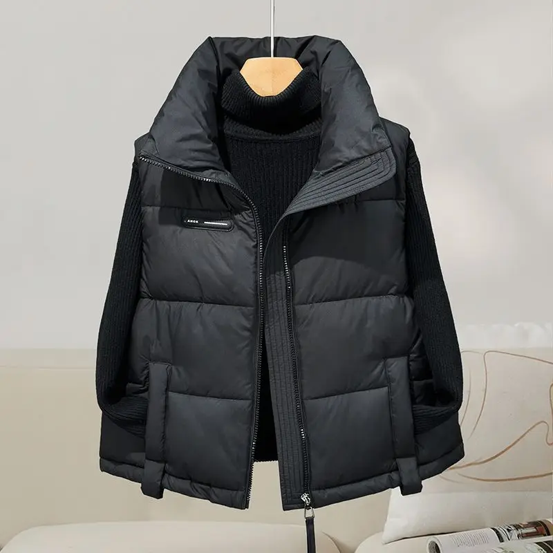 Women's Cotton Vest Autumn Winter 2025 Be All-match High Quality Short Female Black Cotton Waistcoat Sleeveless Tops