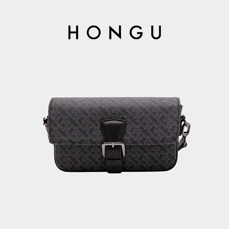 

HONGU Retro Fashion Men's Law Stick Bag Black Bag Geometric Pattern Ethnic Style Button Mini Bag Popular Men's Bag H52256328