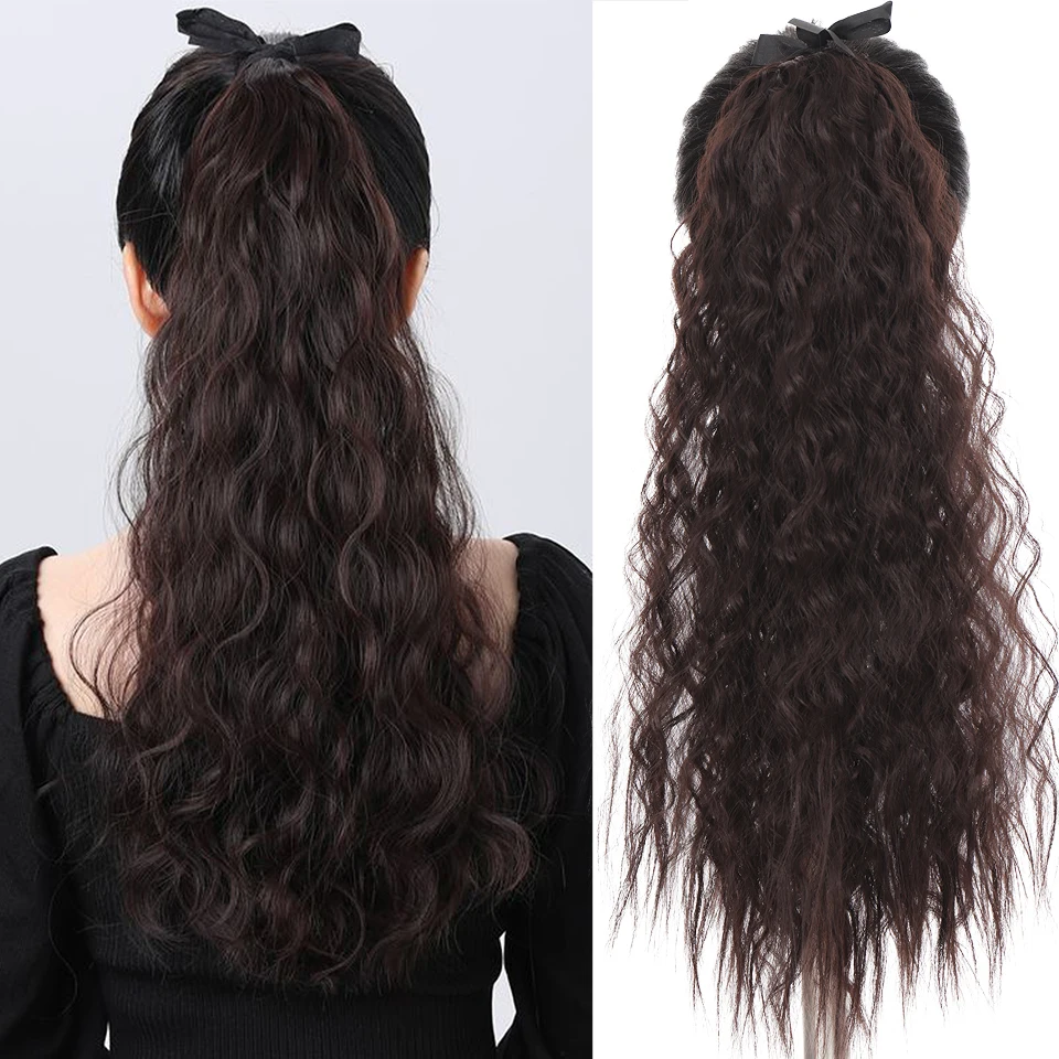 

22Inch Synthetic Long Wavy Curly Hair Ponytail Ribbon Clip In Hair Extension Heat Resistant Natural Look for Women Daily Use
