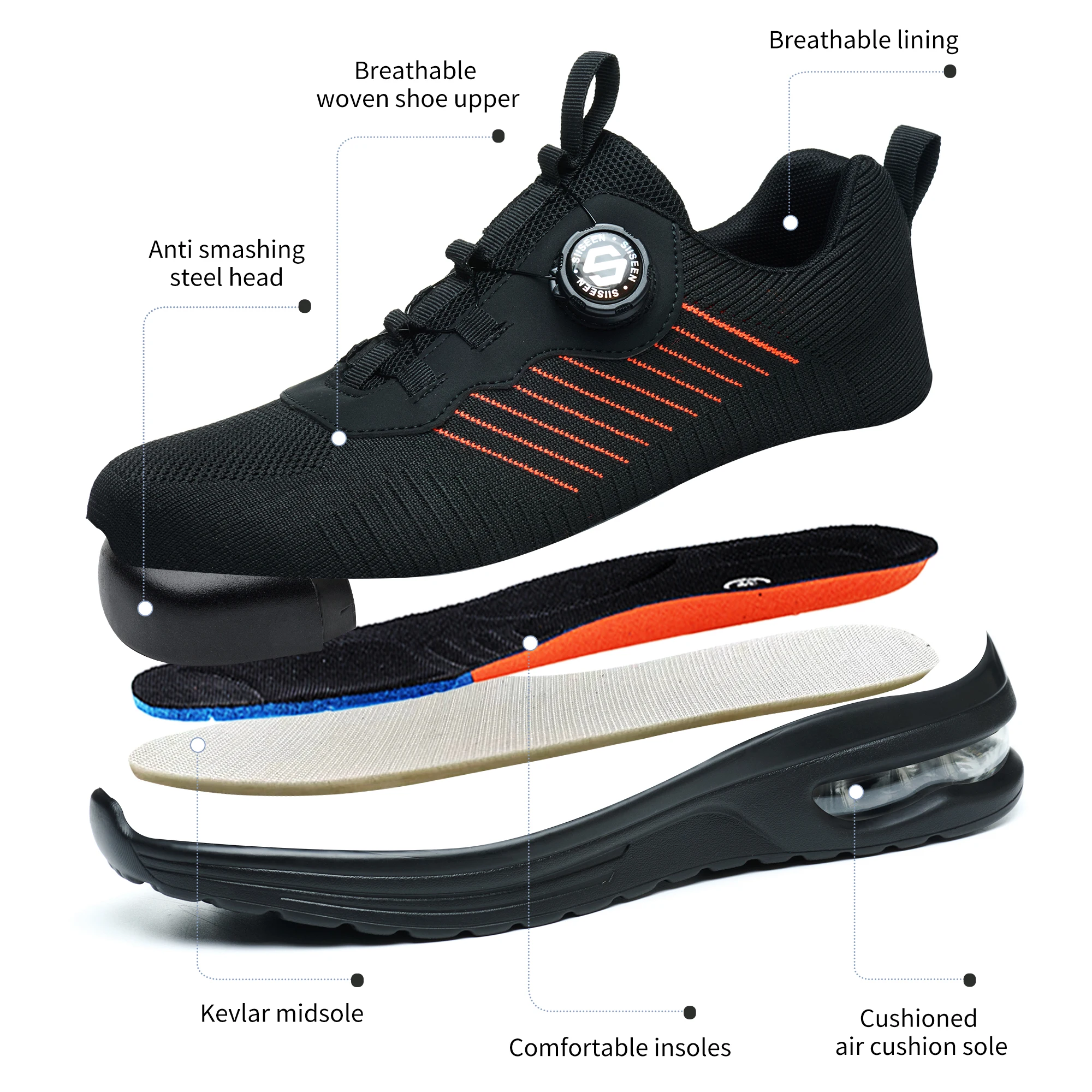 New lightweight swivel button men's shoes non-slip wear-resistant anti-smash anti-stabbing safety shoes work shoes
