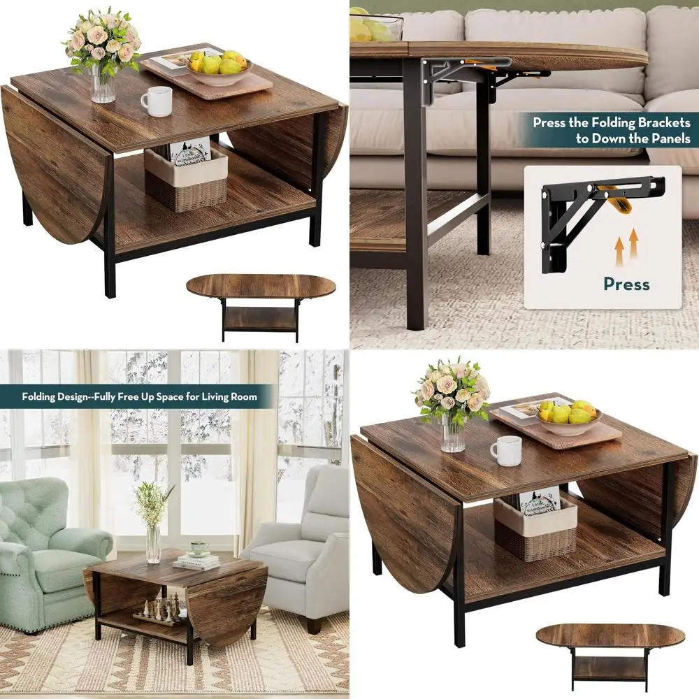 

Mid-Century Modern 2-Tier Storage Coffee Table for Small Living Rooms, Dark Brown Square Farmhouse Style