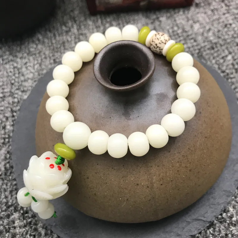 New Bodhi Root Bracelet White Jade Bodhi Lotus 108 Buddha Beads Rosary Bodhi Seed Bracelet