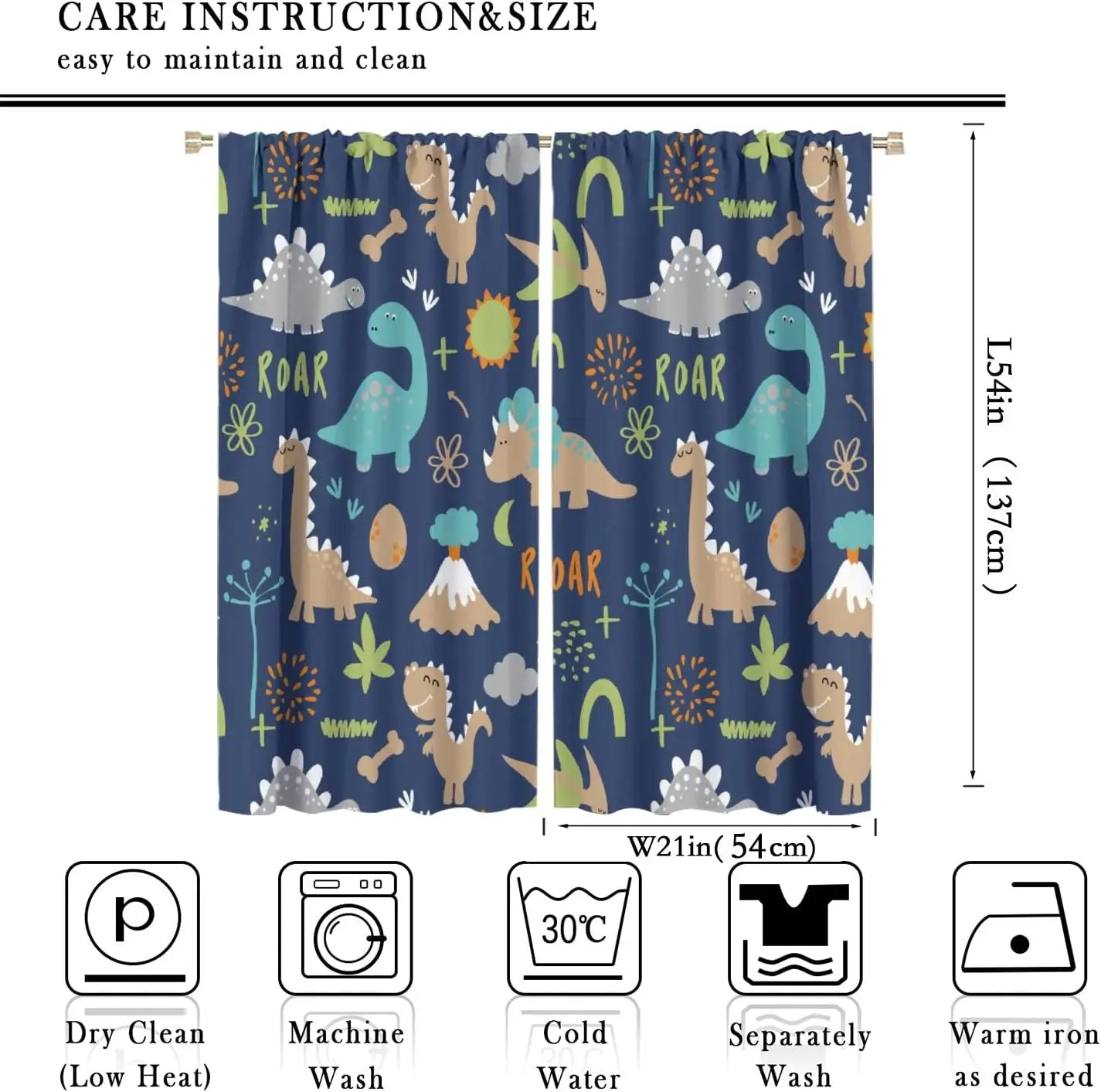 Kids Blackout Curtains,Cartoon Animal Cute Funny Dinosaur Rod Pocket Curtains for Boys Girls Bedroom Living Room Baby Room